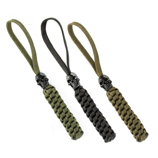 Lanyard mit Totenkopf 3er Set Schwarz/Oliv/Tan