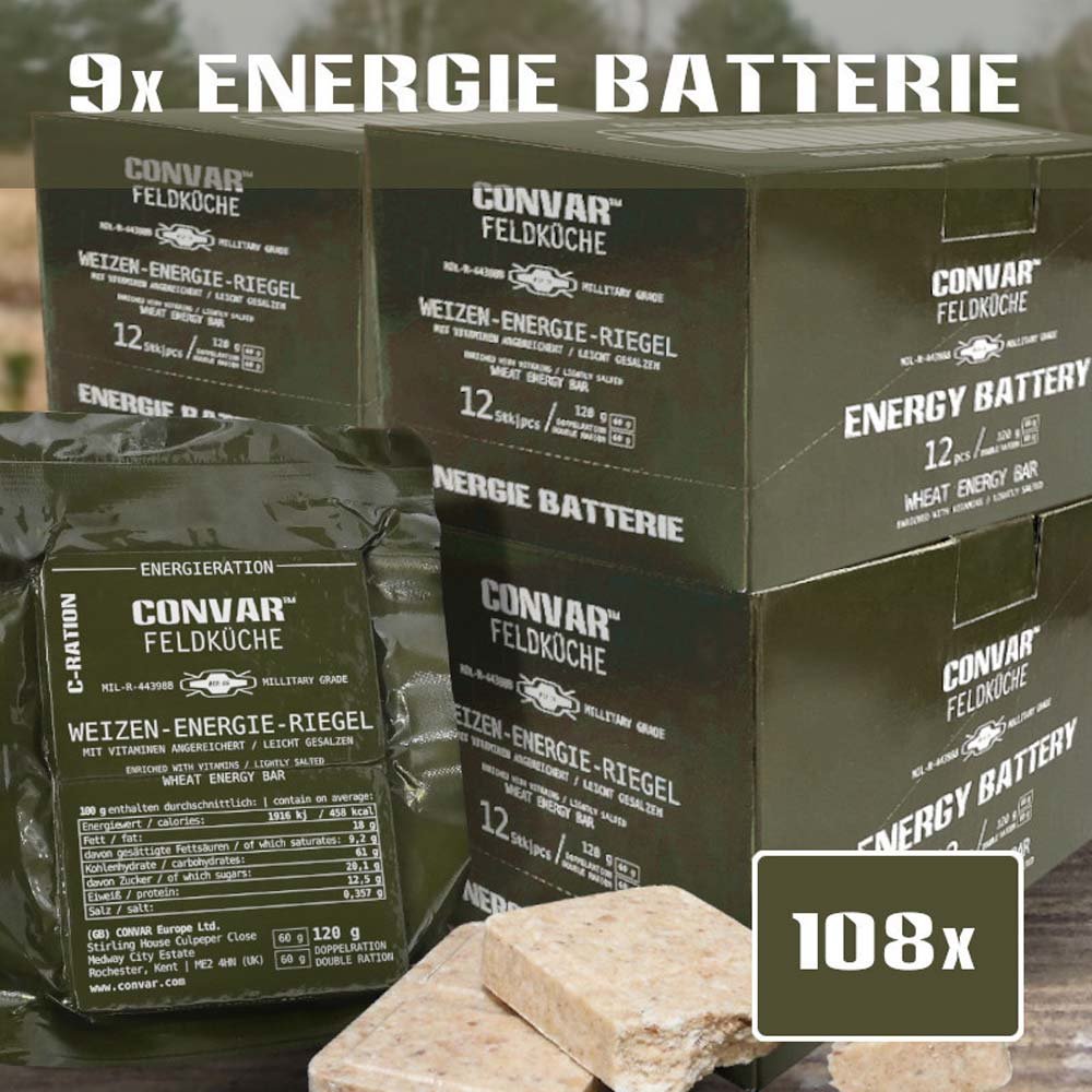 CONVAR Feldkche Weizen Energie Riegel - Military Grade Quality Karton Packung (108 Stck x 120g)